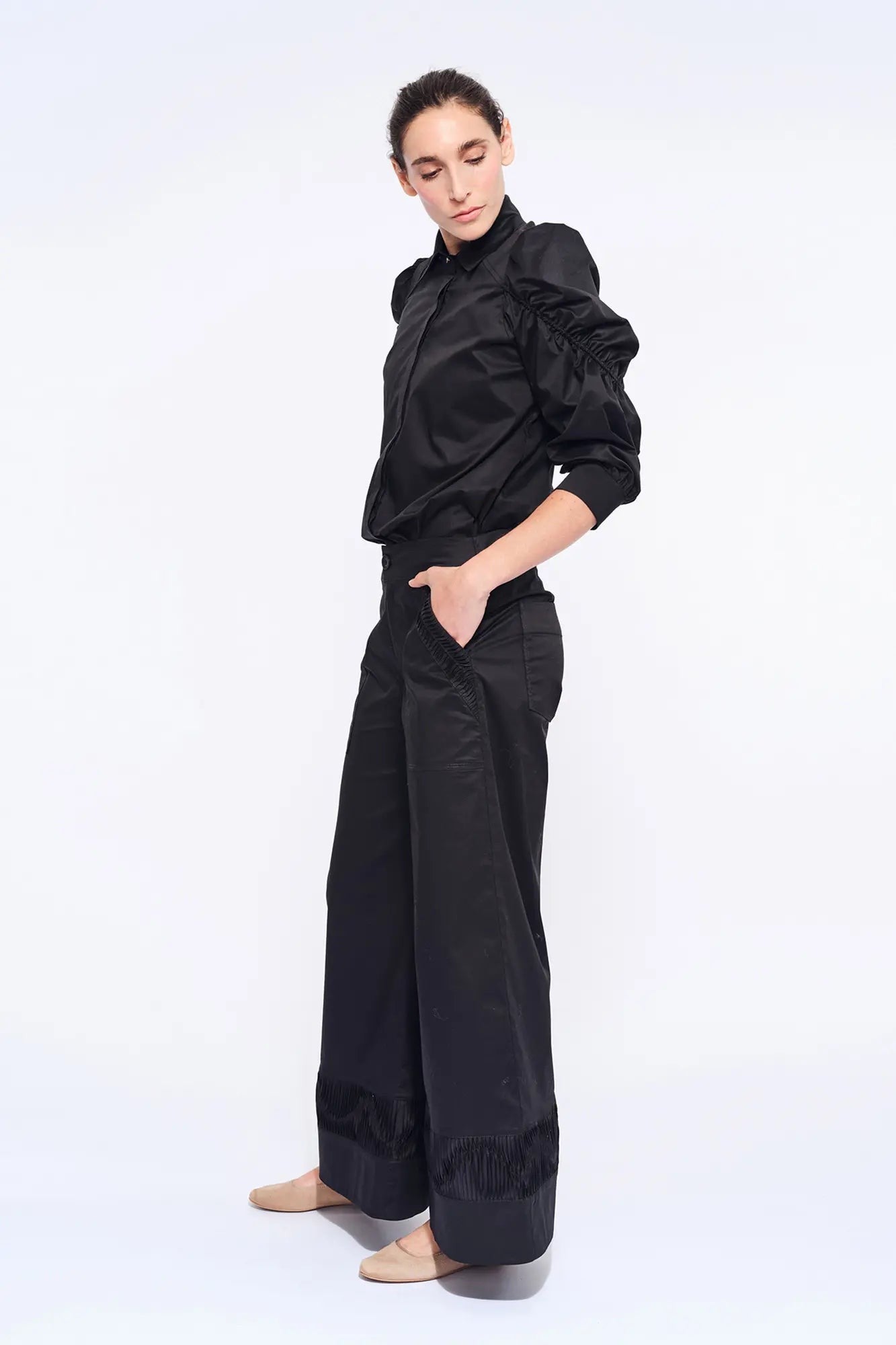 Bimba Puff Sleeve Stretch Cotton Blouse