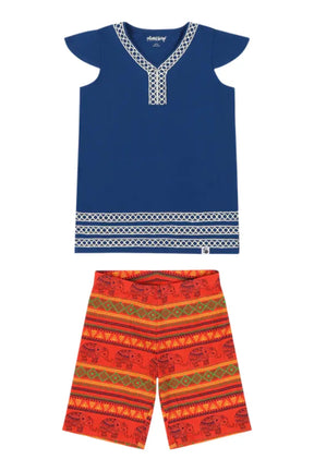 Mixed Up Clothing Girls Burda Tunic & Short Set - Sodalite Blue/Jacquard Stripe