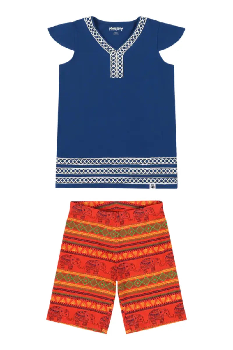 Mixed Up Clothing Girls Burda Tunic & Short Set - Sodalite Blue/Jacquard Stripe