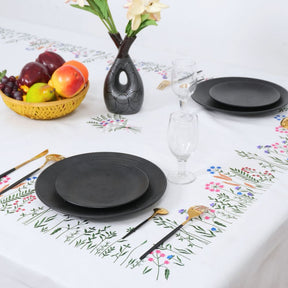 Premium Hand Floral Embroidered Cotton Tablecloth Size 76 x 56 Inches for Table Decor