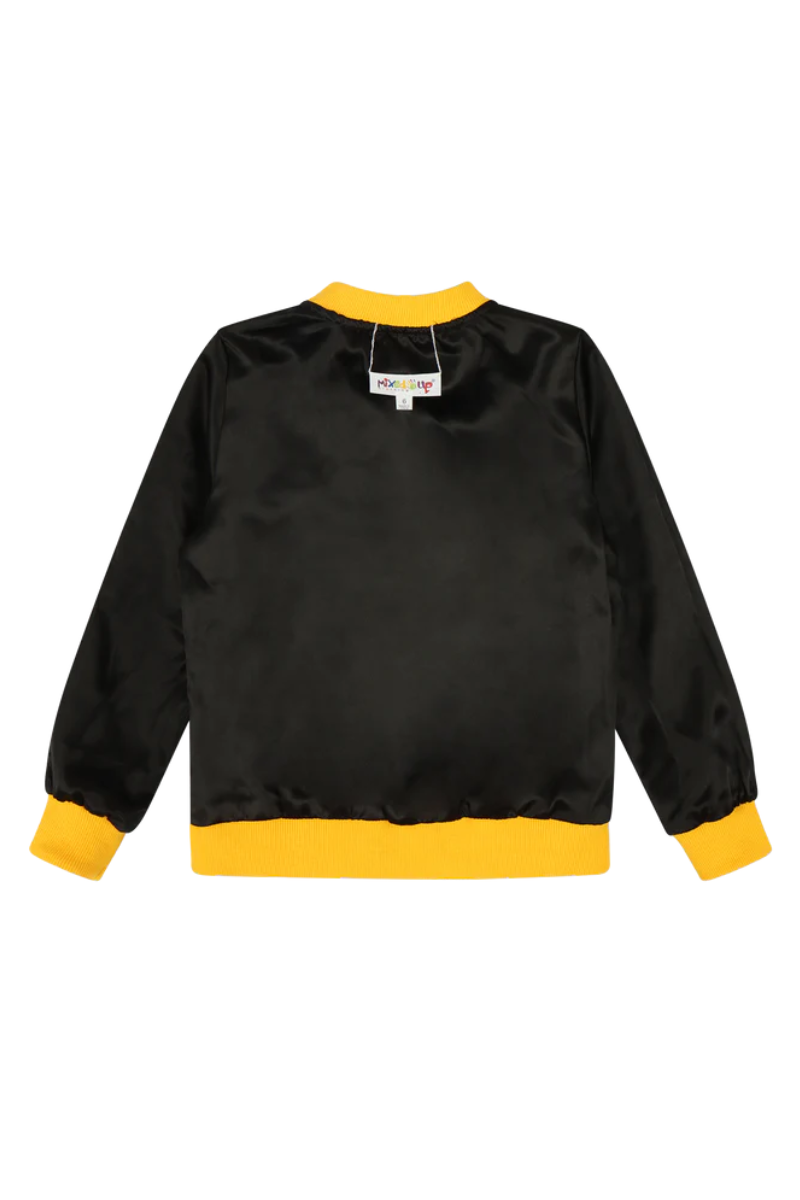 Kids Reversible Zip up Lightweight Bomber Jacket - Black/Yellow/Hello