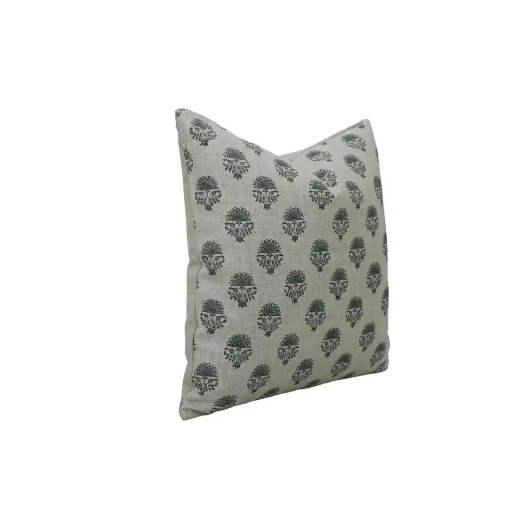 Indian Floral Block Print Pure Linen Pillow Cover- Inderjeet