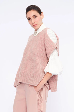 Chelsea Openwork Alpaca Poncho | Rose Melange