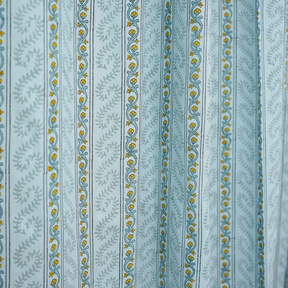 Natural Blue Floral Block Printed Viscose Colored Linen Ring Curtain Panel - Nargis