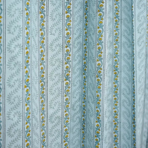 Natural Blue Floral Block Printed Viscose Colored Linen Ring Curtain Panel - Nargis