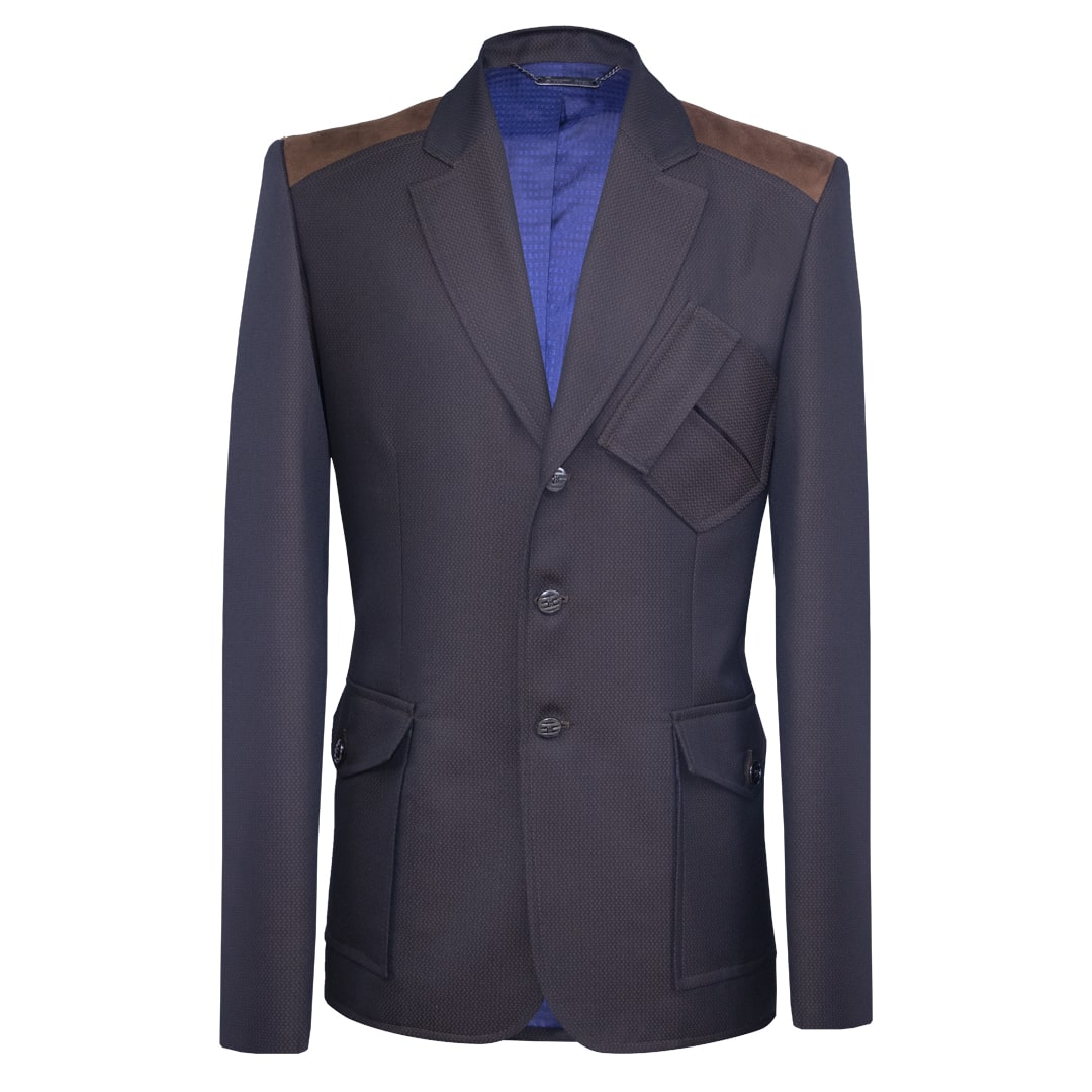 Brown Blazer in Dotted Fabric with Camel Suede Accents