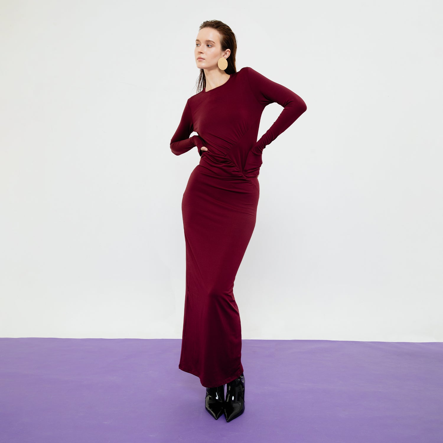 SERENA MAROON BODYCON MAXI DRESS