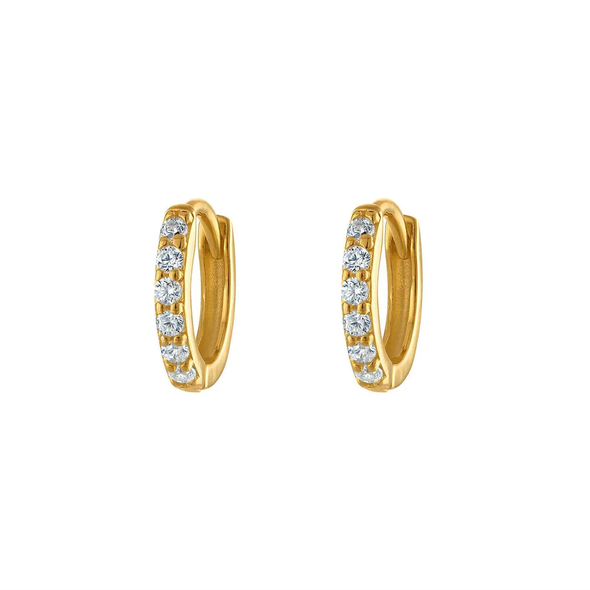 Gold Pavé Seven Mm Huggie Hoop Earring