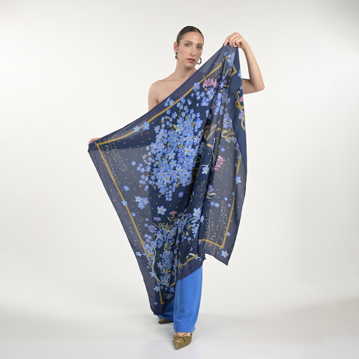 Dark Forget Me Not Silk Scarf