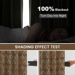 Handblock Print Thick Linen Pleated Curtain - Neelg]agan