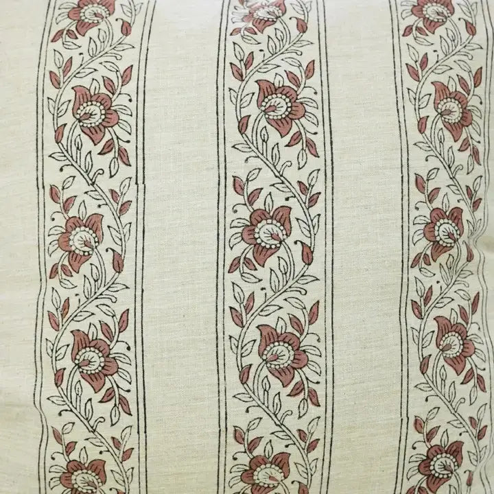 Unique Block Linen Blend Pillow Cover - Bagh Buta Border