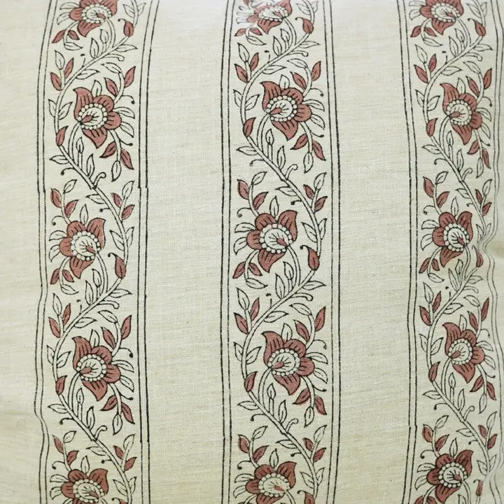 Unique Block Linen Blend Pillow Cover - Bagh Buta Border