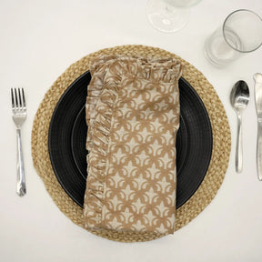 Block Print Pure Linen Table Napkins Set of 4 with Frill - Trishul