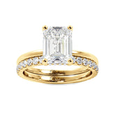 Emerald Cut Solitaire with Hidden Halo Engagement Ring Set