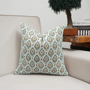Handmade Floral Block Print Viscose Linen Throw Pillow Cover - Paan Patti
