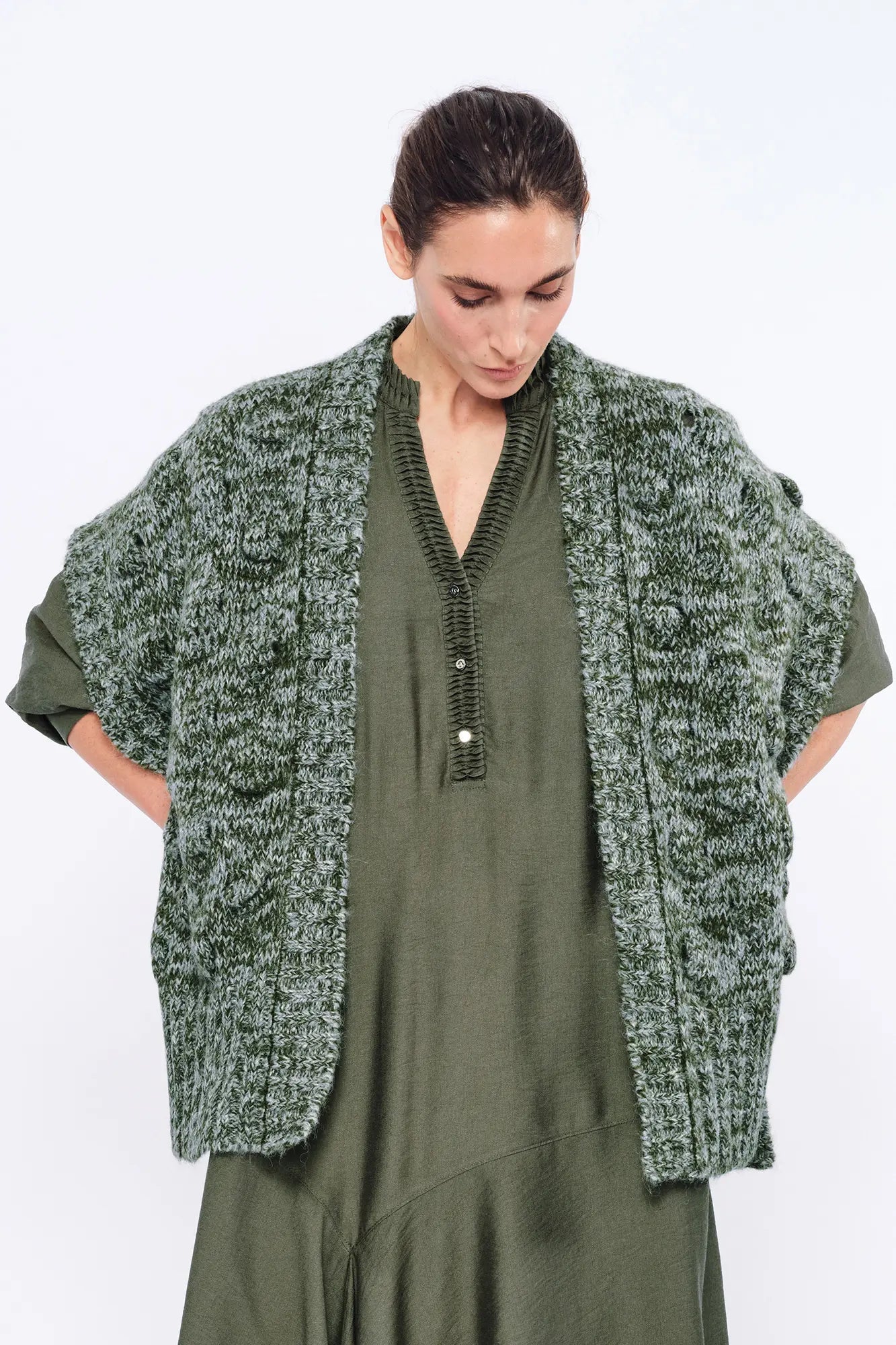 Dayana Alpaca Fringe Poncho | Olive Melange
