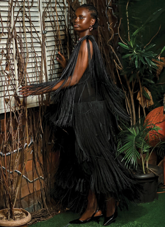 Ajah New Collection Drop2-Hand-Layered Fringe Mesh Dress