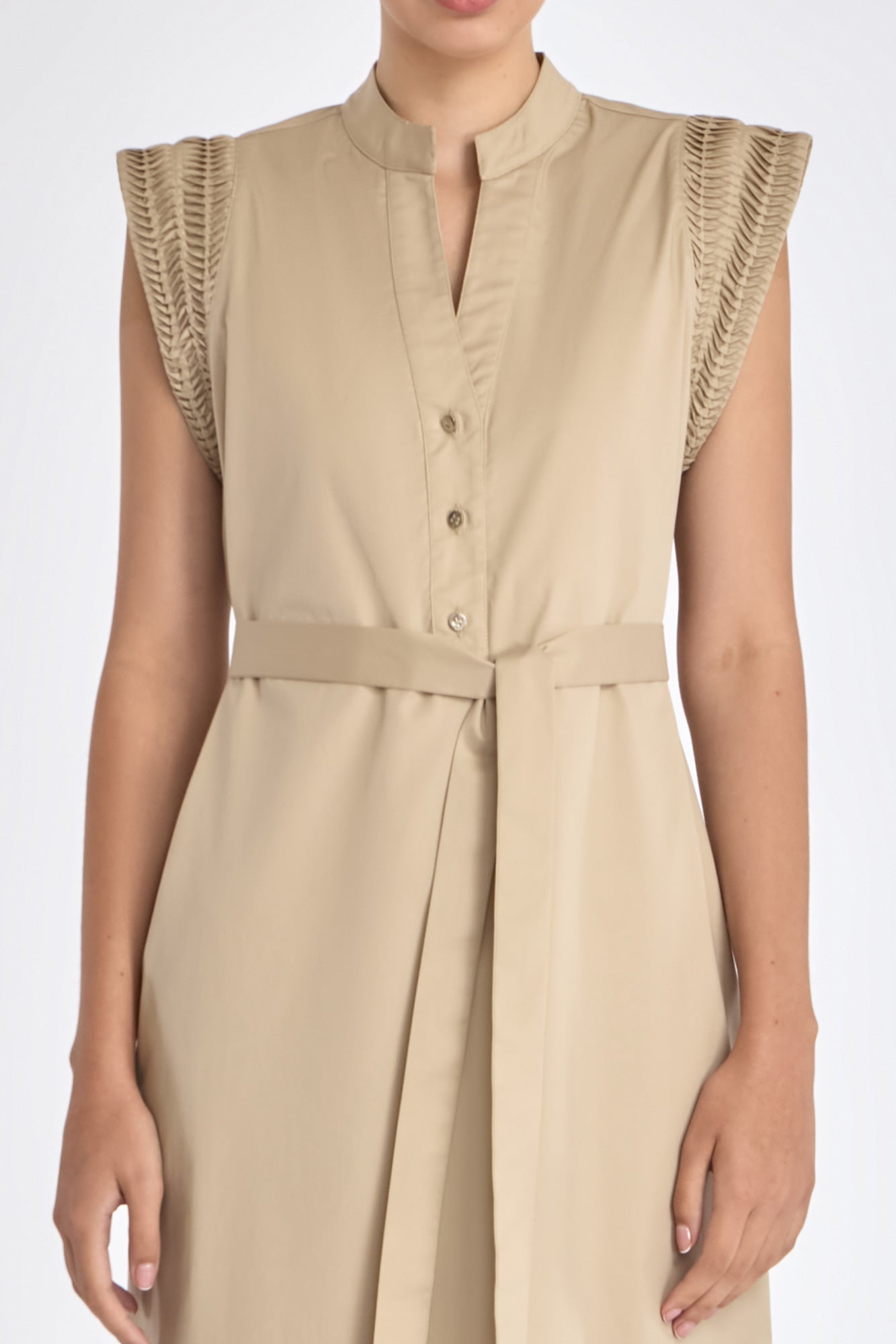 Maki Nehru Collar Dress | Ecru