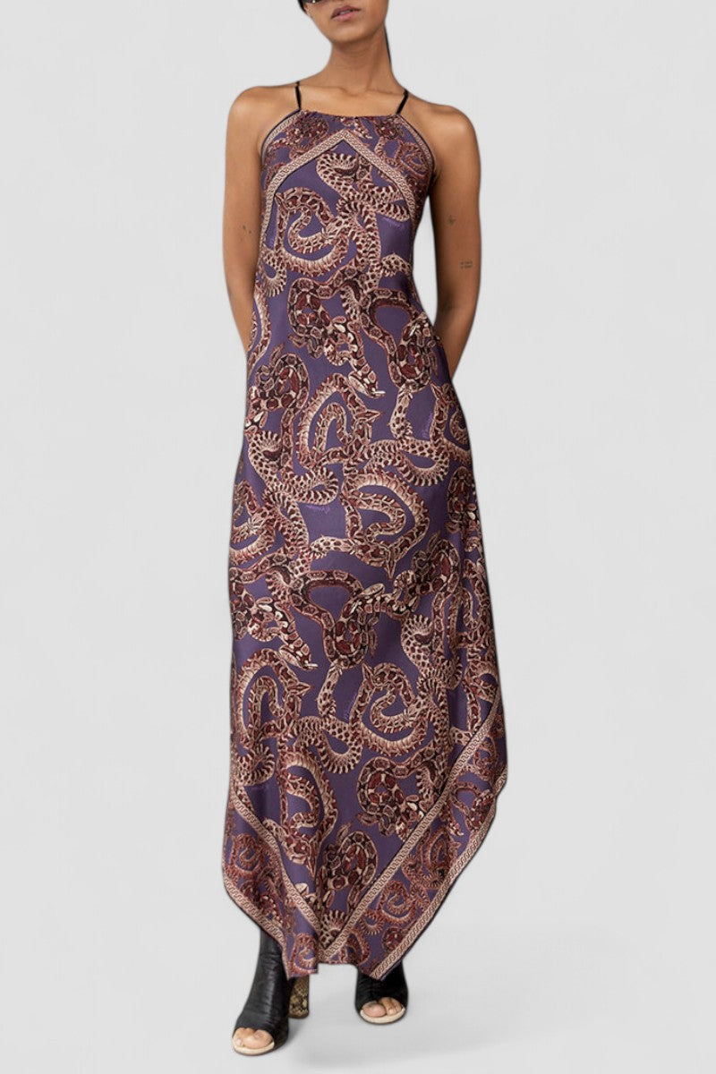 Silk Snake Scarf Dress - Maxi - Vino