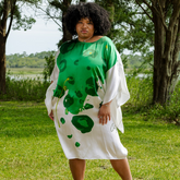 White Green Floral Expression Dolman Sleeve Dress