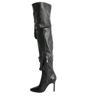 Stylish Leather Thigh-High Boots with Pockets Illa
