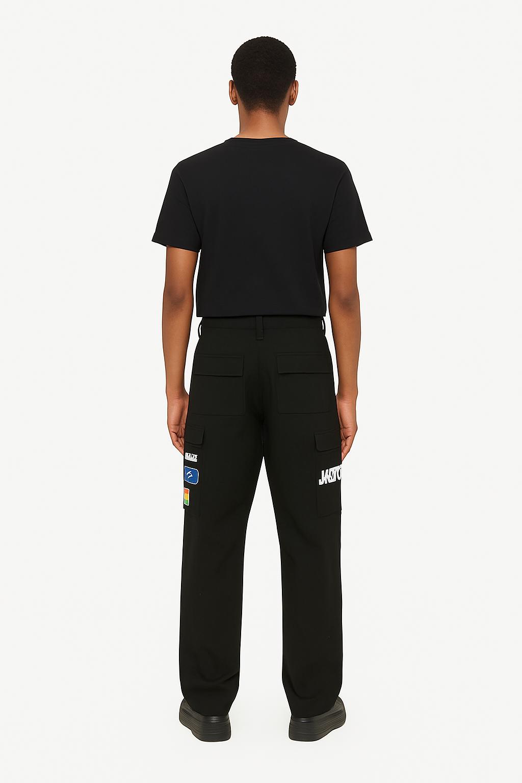 Black Logo Patch Cargo Pants