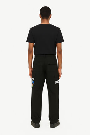 Black Logo Patch Cargo Pants