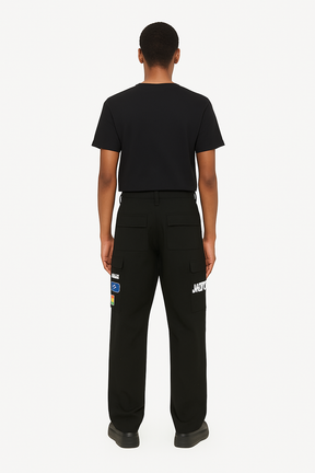 Black Logo Patch Cargo Pants