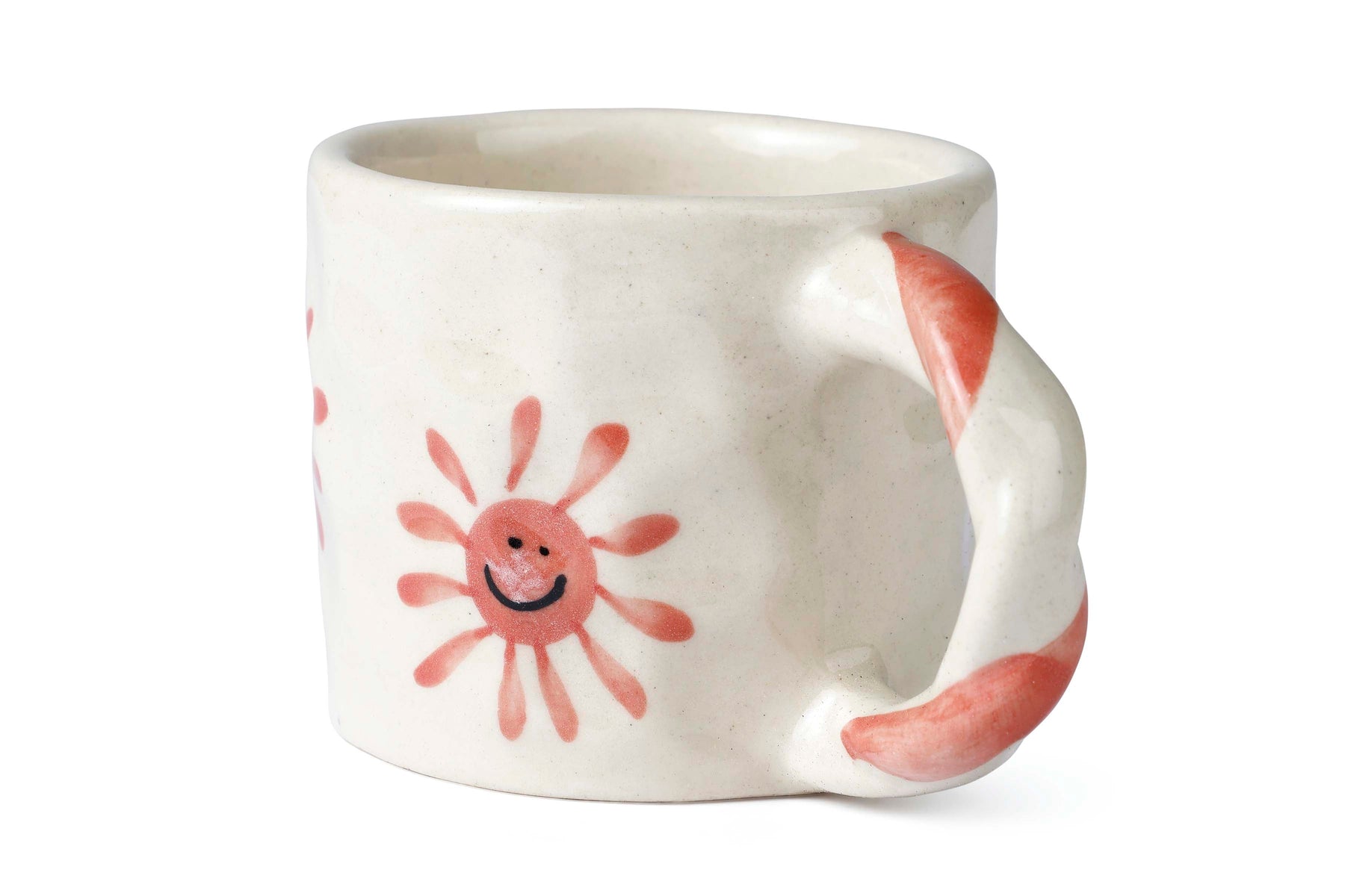Handcrafted Pink Sun Ceramic Mug - 2.5 x 3 Inches - Set of 4