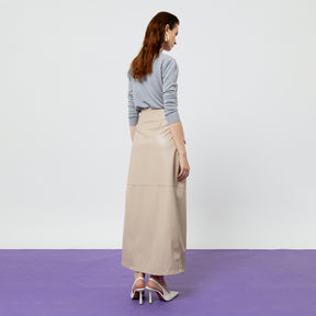 BEATRIX CREME FAUX LEATHER MIDI SKIRT