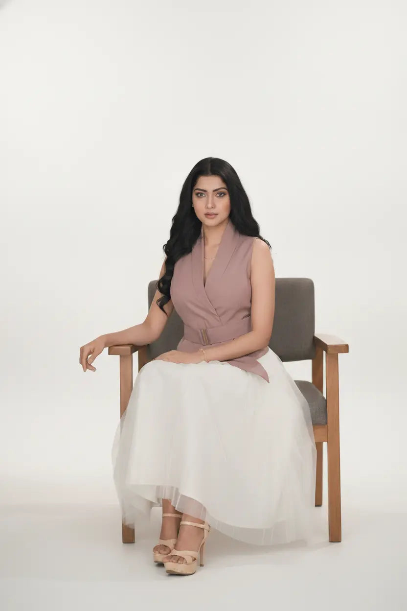 Ivory Skirt & Salmon Pink Waist Coat - Chic Harmony