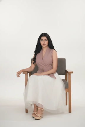 Ivory Skirt & Salmon Pink Waist Coat - Chic Harmony