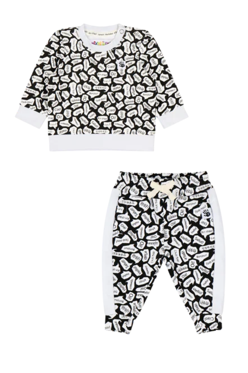 Mixed Up Clothing Baby Crewneck Sweatshirt and Jogger Pant Set Black/White/Hello