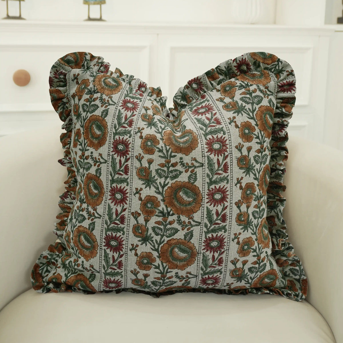 Handmade Block Print Decorative Throw Cushion Cover - Sunflower