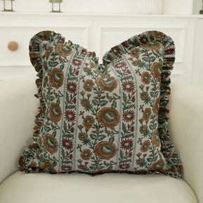 Handmade Block Print Decorative Throw Cushion Cover - Sunflower