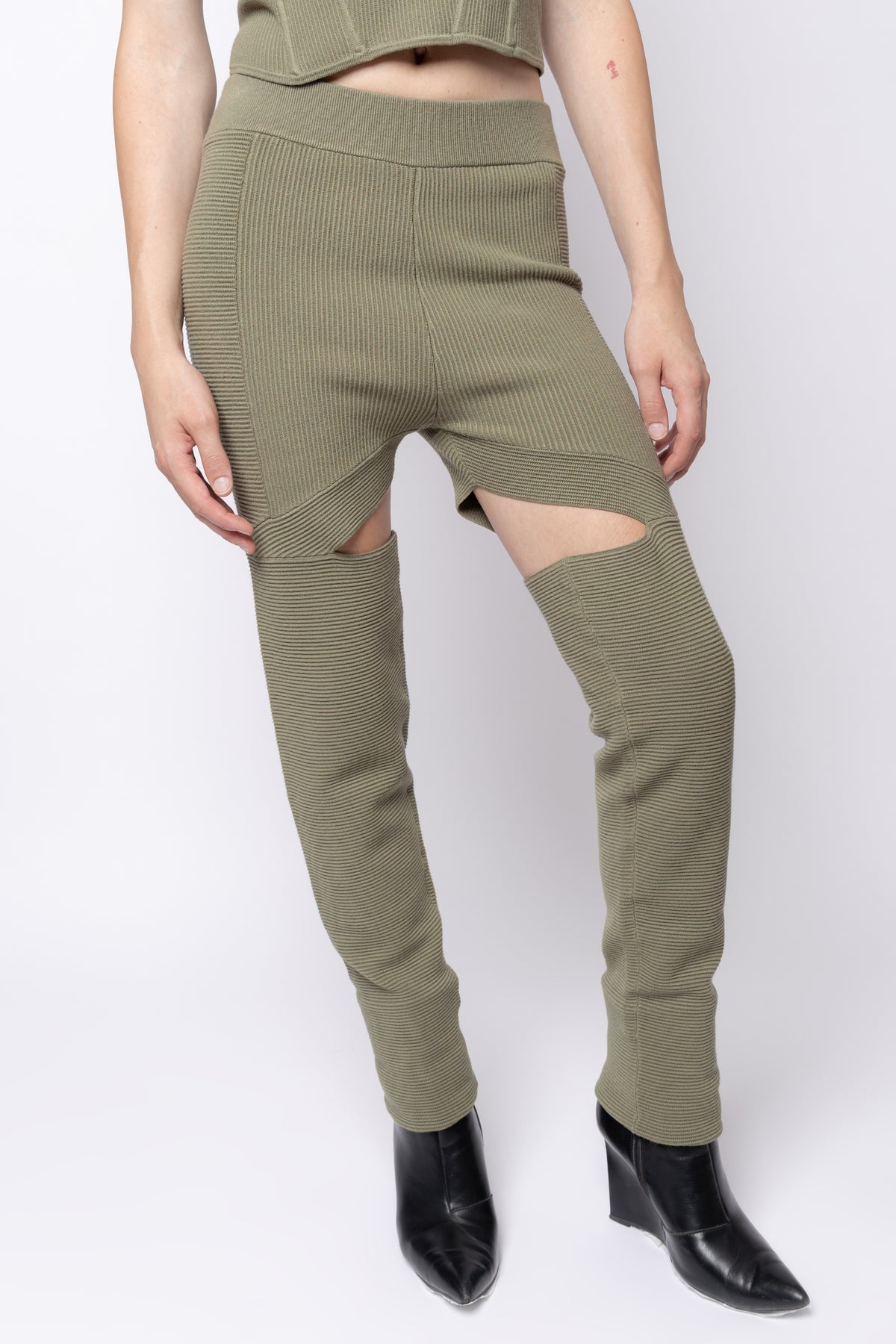 Ribbed Cut Out Panel Pants