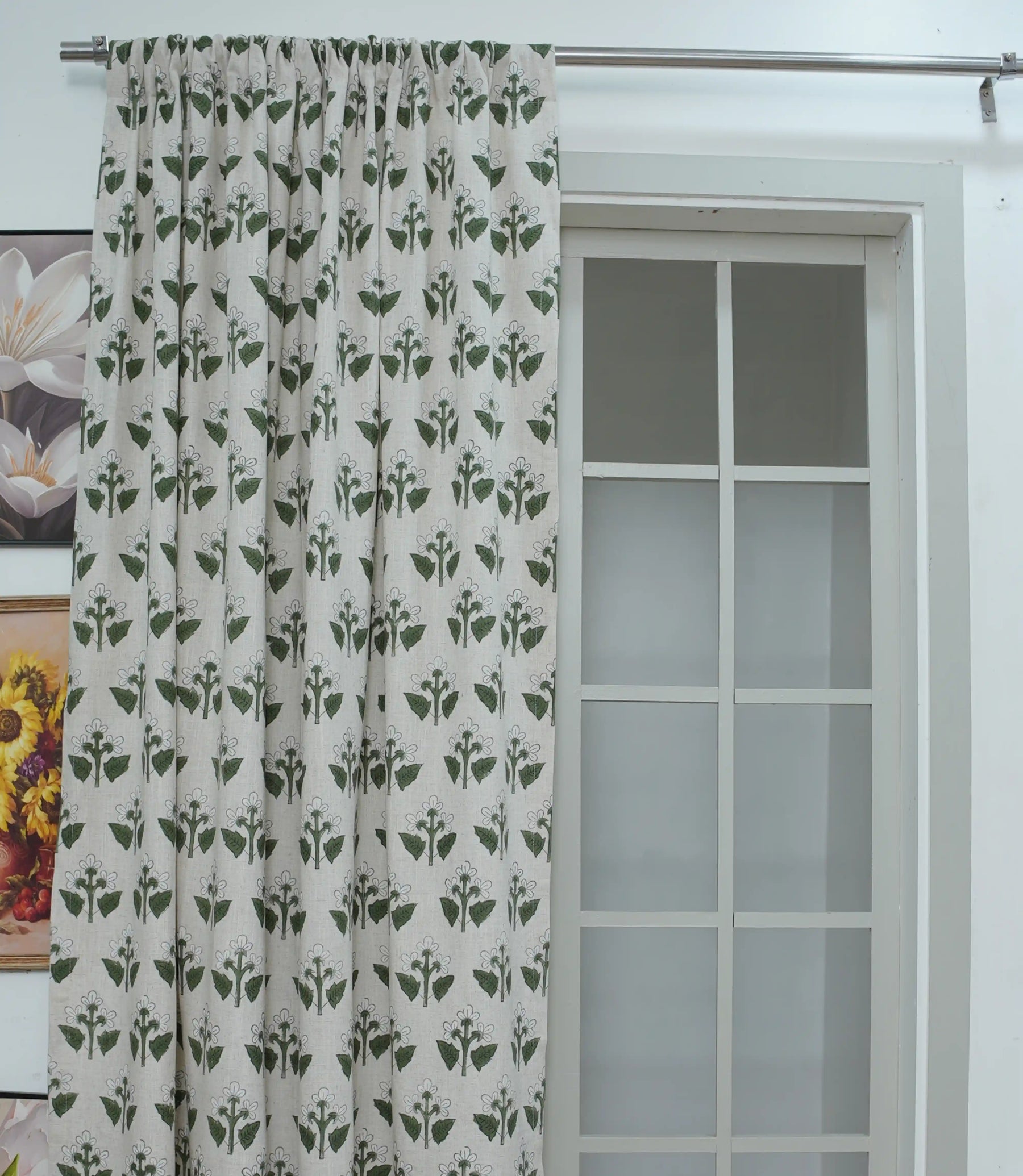 Chahat Handmade Block Print Floral Linen Curtains