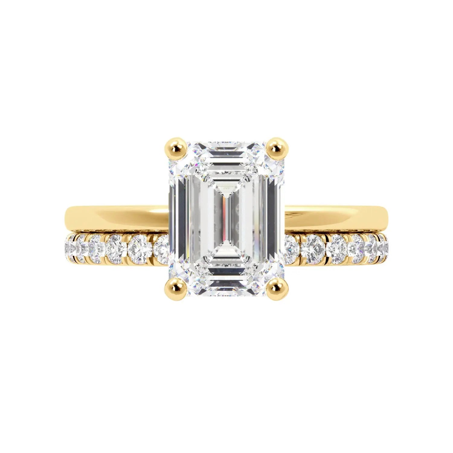 Emerald Cut Solitaire with Hidden Halo Engagement Ring Set