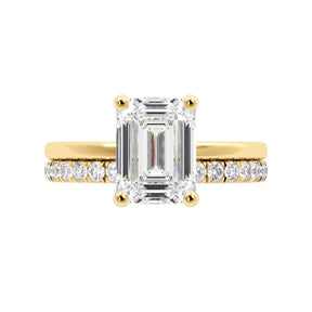 Emerald Cut Solitaire with Hidden Halo Engagement Ring Set