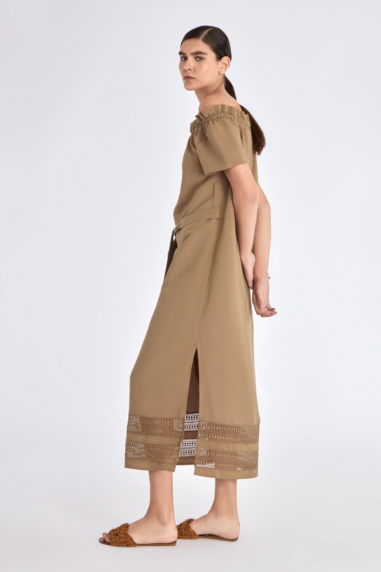 Cameron Artisan Embroidered Dress | Taupe