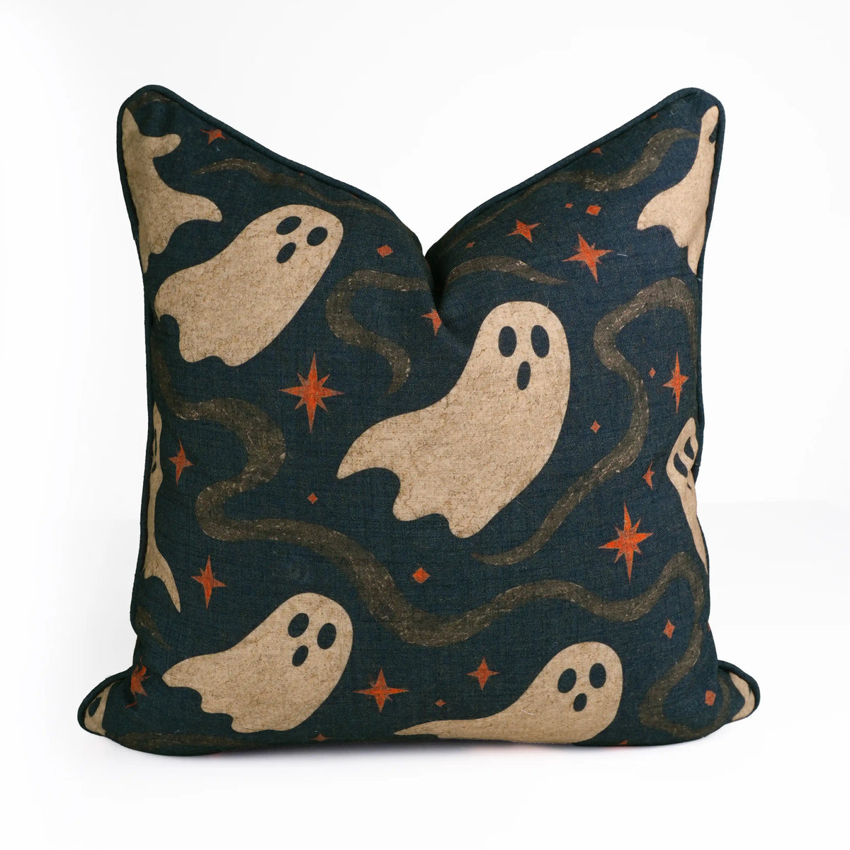 Ghost Halloween Linen Piping Pillow Cover for Spooky Decor