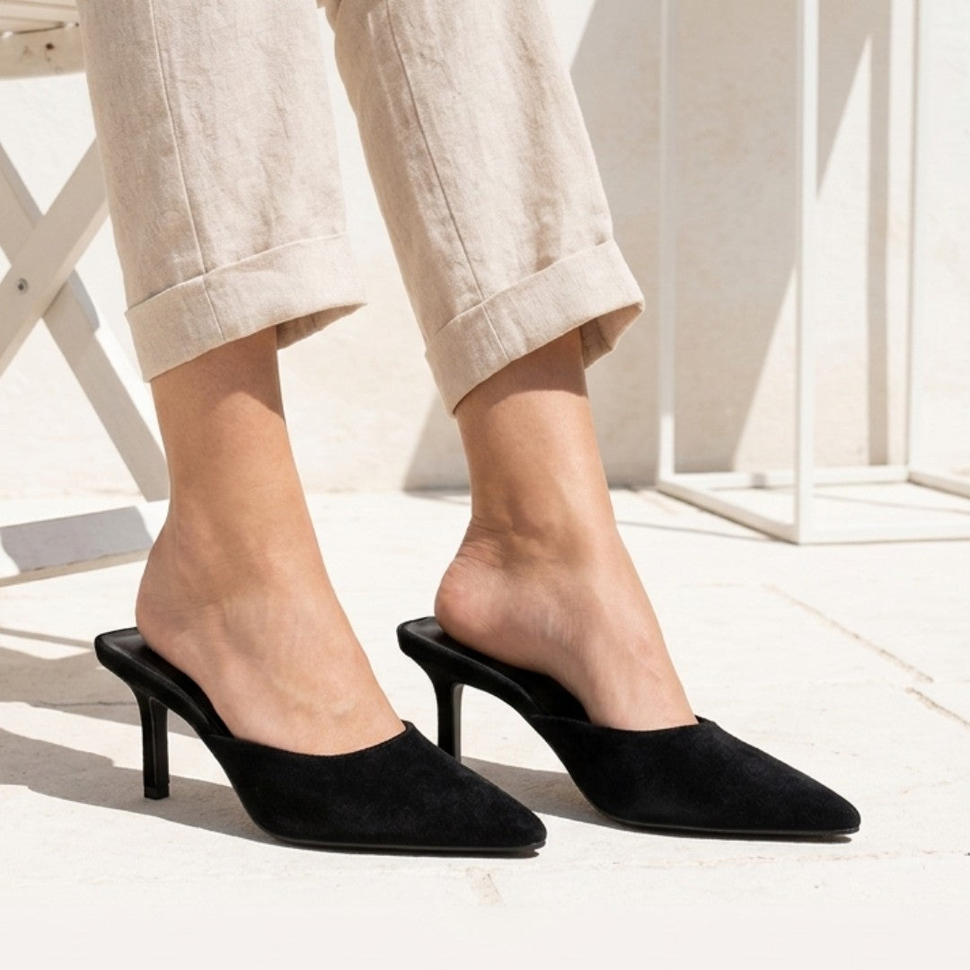 Luna - Black Velvet Mules