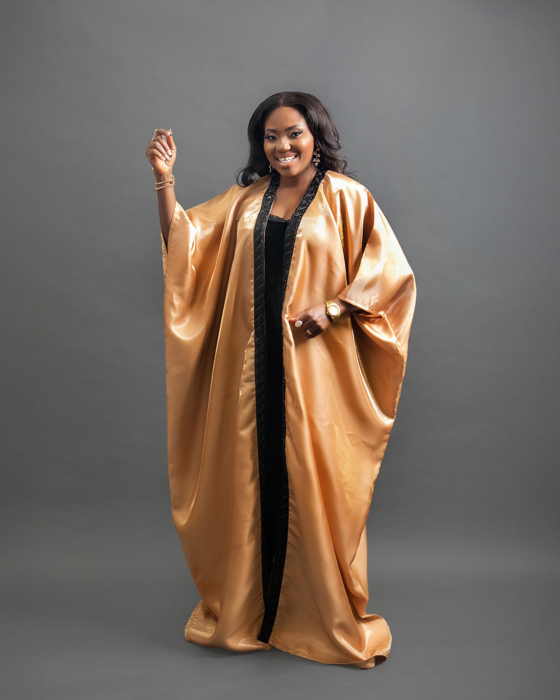 Wave Tube Velvet Black Dress with  Kimono Set