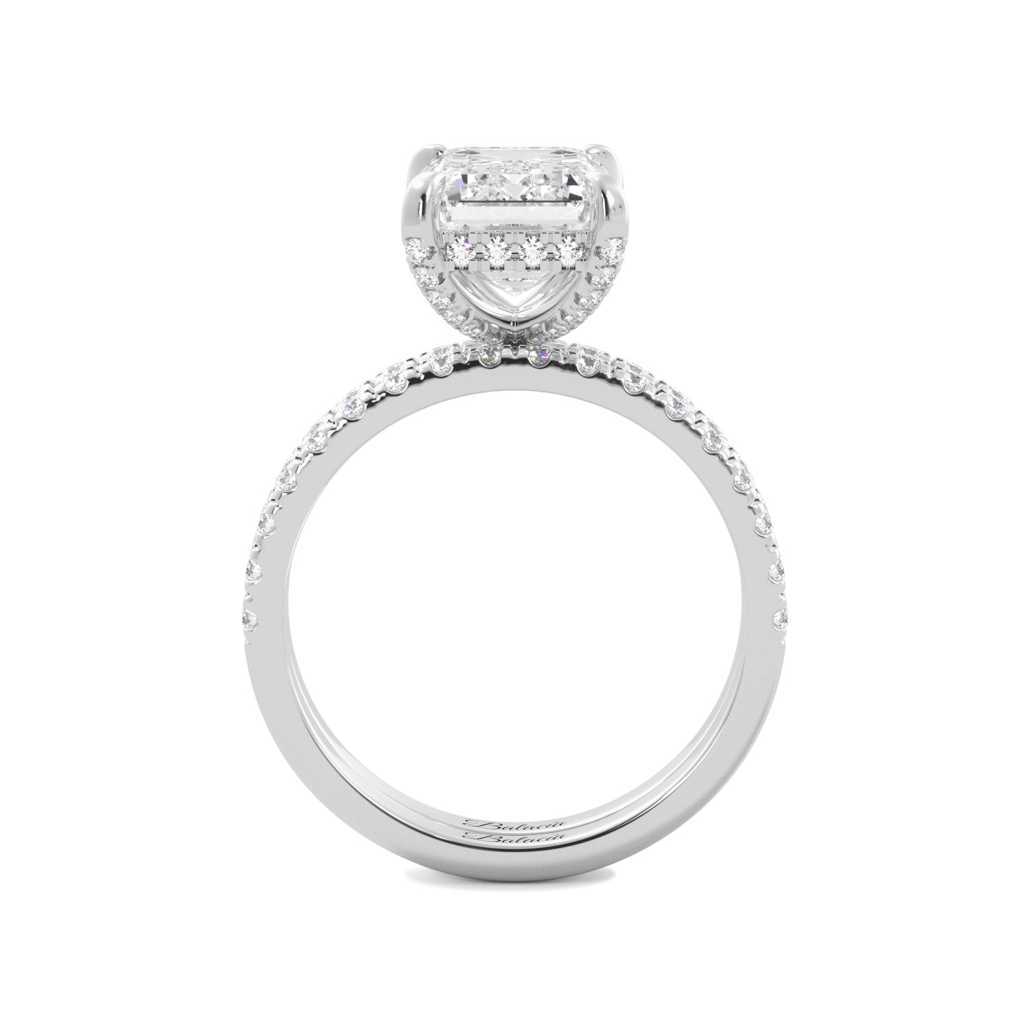 Emerald Cut Hidden Halo Engagement Ring Set