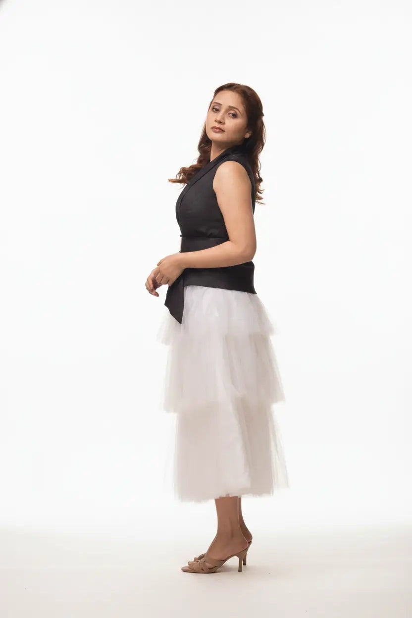 Ivory Layer Skirt & Black Waist Coat - Timeless Pairing