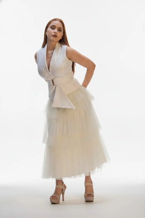 Butter Yellow Layer Skirt & Ivory Waist Coat - Soft Contrast