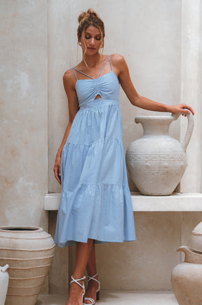 Rafaela Strappy Linen Midi Dress - Crystal Blue