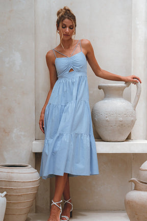 Rafaela Strappy Linen Midi Dress - Crystal Blue