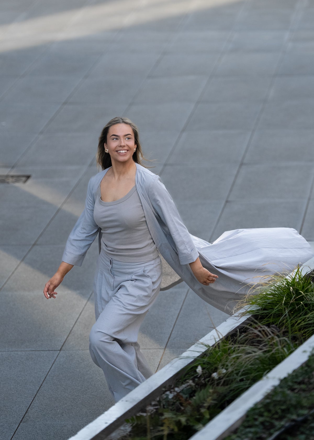 Grey Linen Wide-Leg Pants
