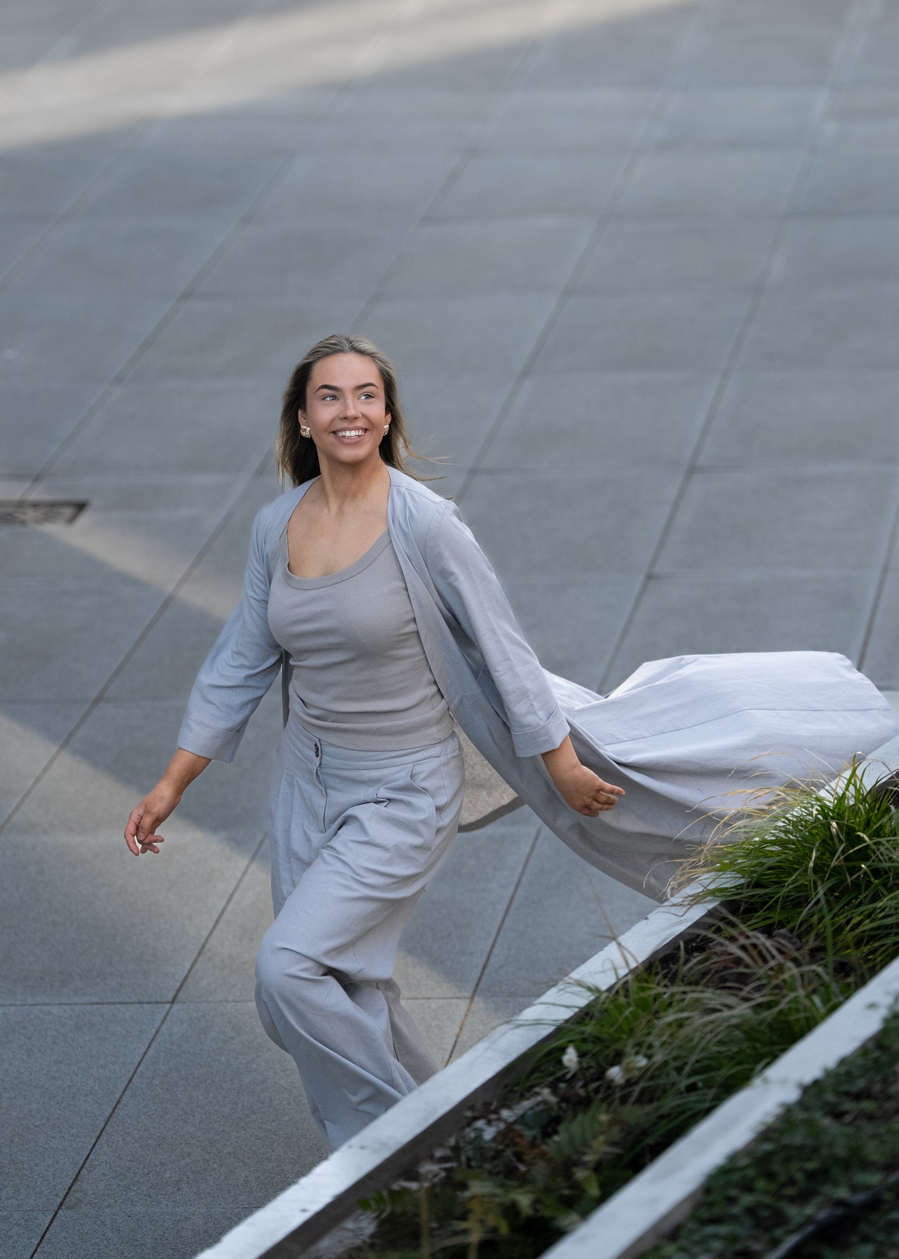 Grey Linen Wide-Leg Pants